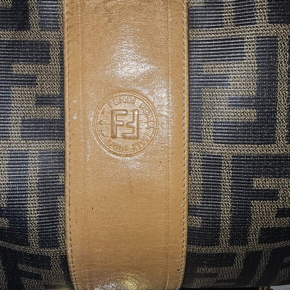 Fendi Zucca Monogram Canvas Crossbody Bag Brown Tan Leather Vintage - Picture 3 of 5